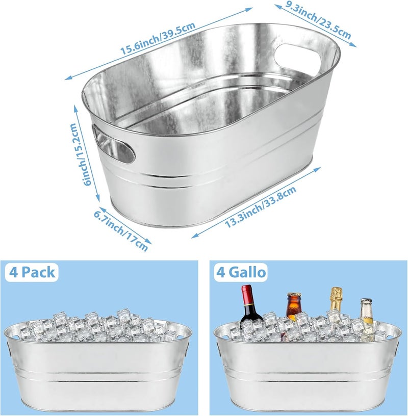 MIVIDE 4 Pack Galvanized Tub 3.3 Gallon Ice Bucket Large Metal Champagne Drink Bucket with Handles Galvanized Ice Buckets for Parties Mimosa Bar Cocktail Bar - Image 2